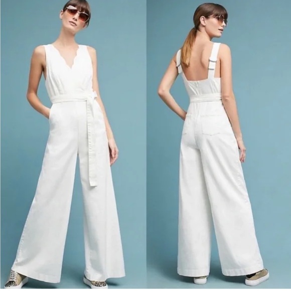 Anthropologie Pants - Chino by Anthropologie Elegant White Jumpsuit 12